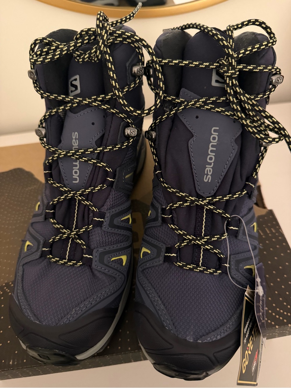 Salomon GORE-TEX Navy and Yellow Trail Boots